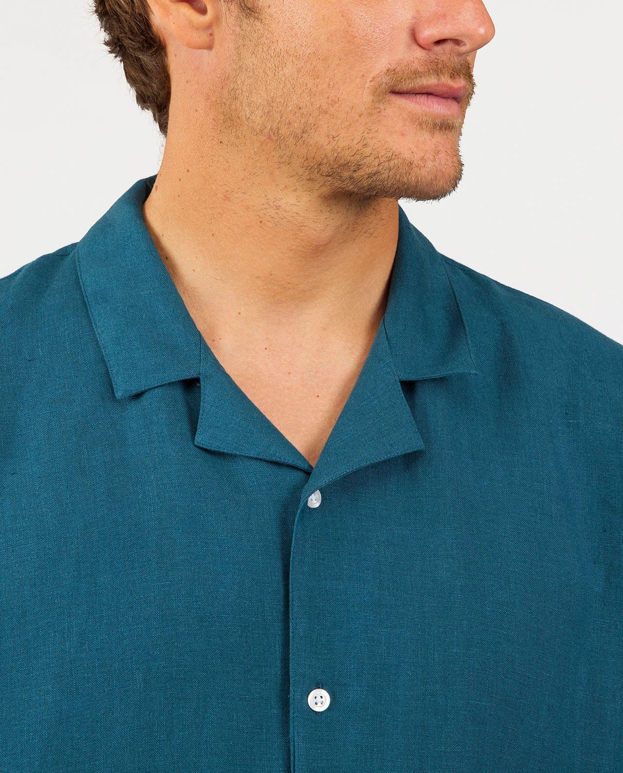marché commun noyoco chemise homme manches courtes lin bleu pétrole