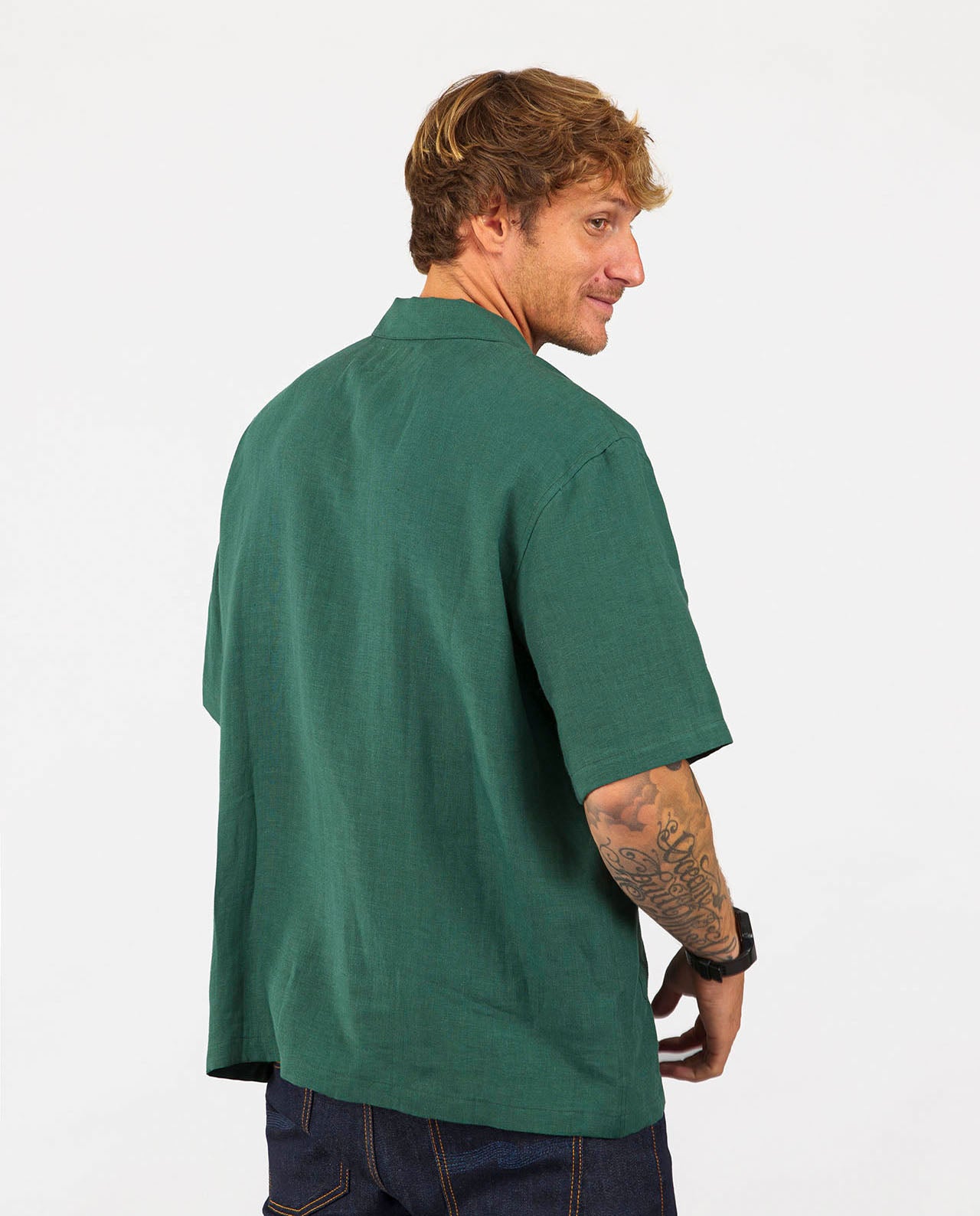 marché commun noyoco chemise homme manches courtes lin vert jade