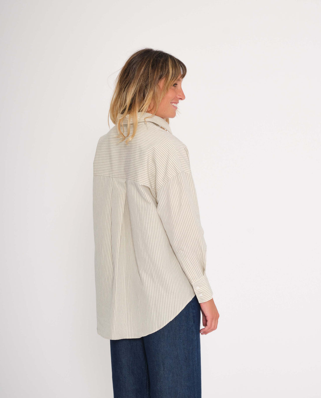 marché commun noyoco femme chemise bastia coton biologique et lin écru rayée