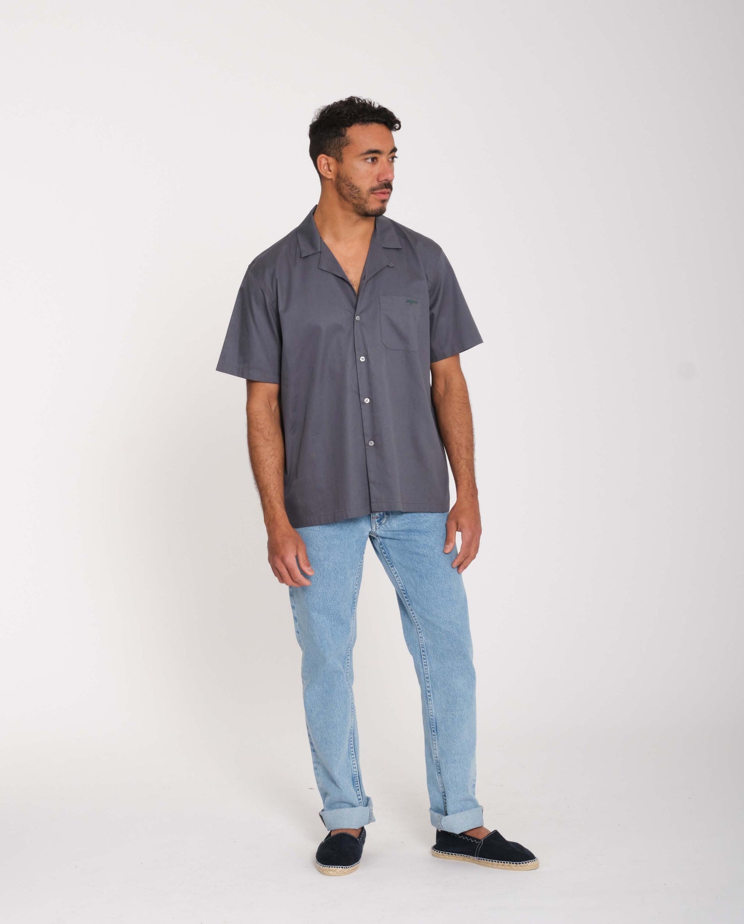 Chemise Manches Courtes Coton BIO Homme Éthique Bleu Gris Noyoco