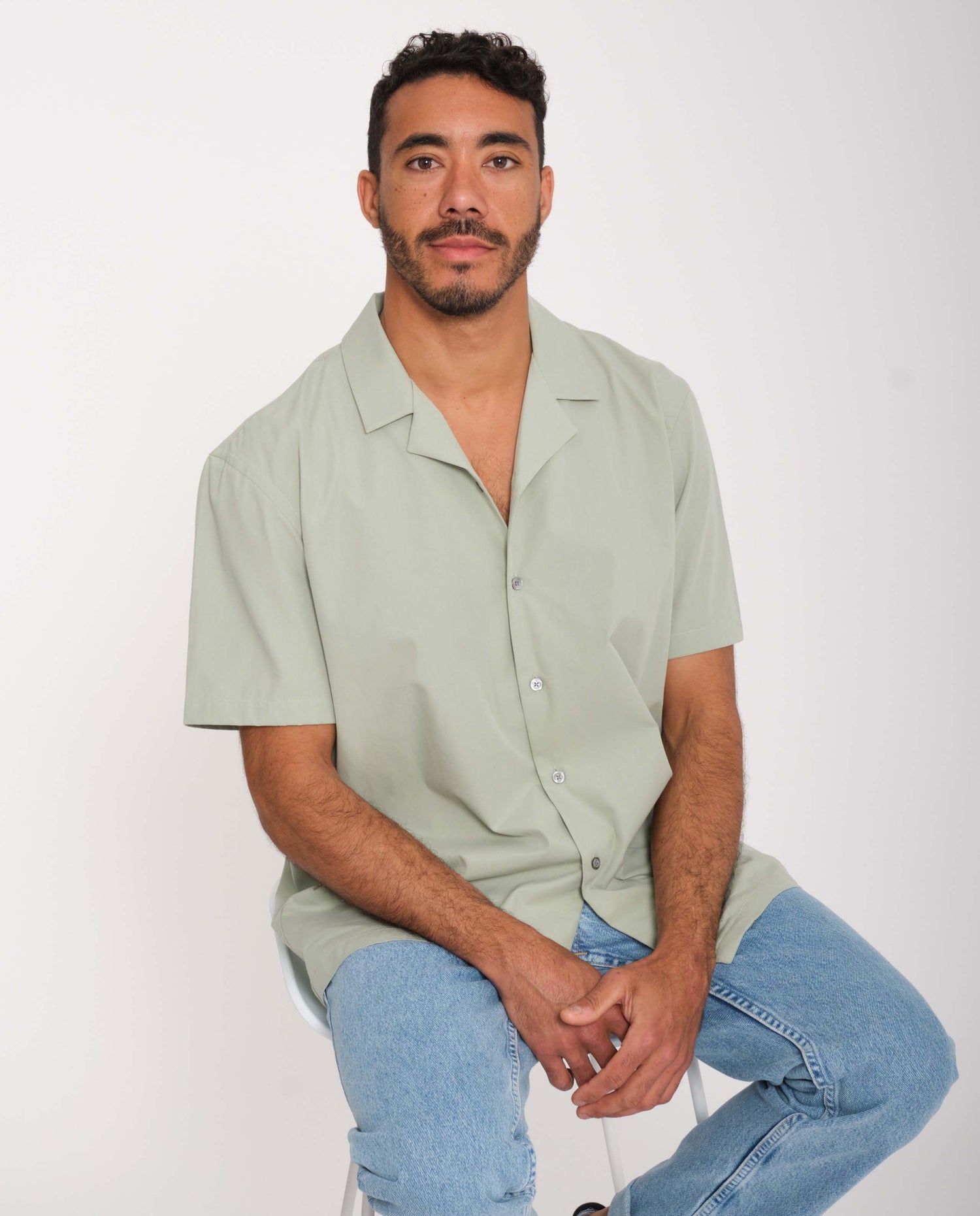 Chemise Manches Courtes Coton BIO Homme Éthique Vert d'Eau Noyoco