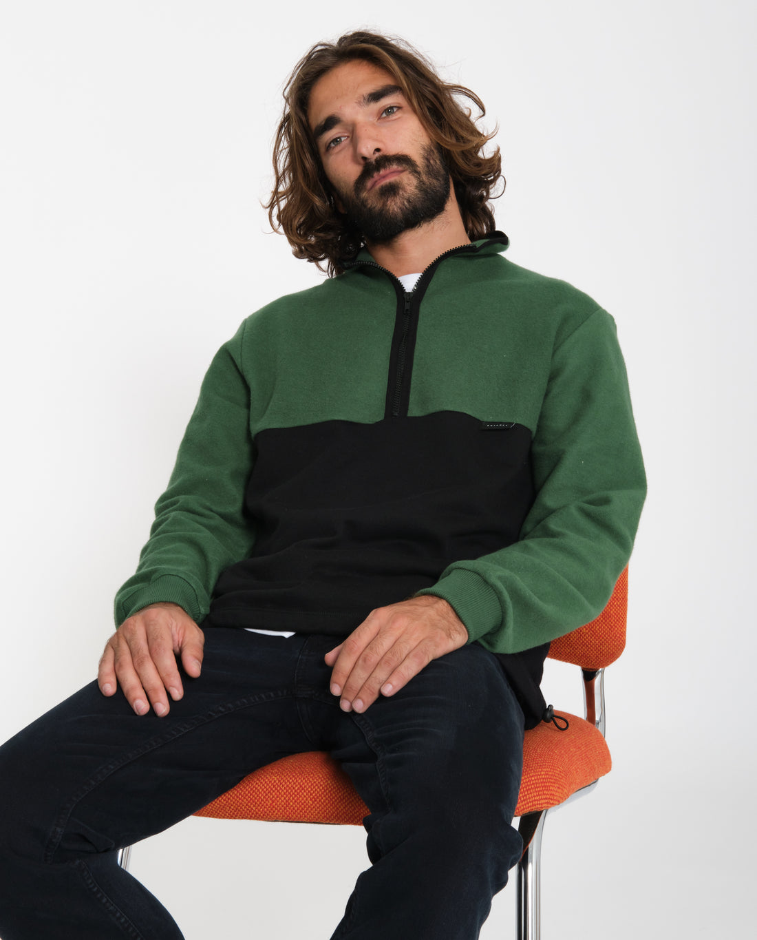 Sweatshirt à col zippé en coton bio