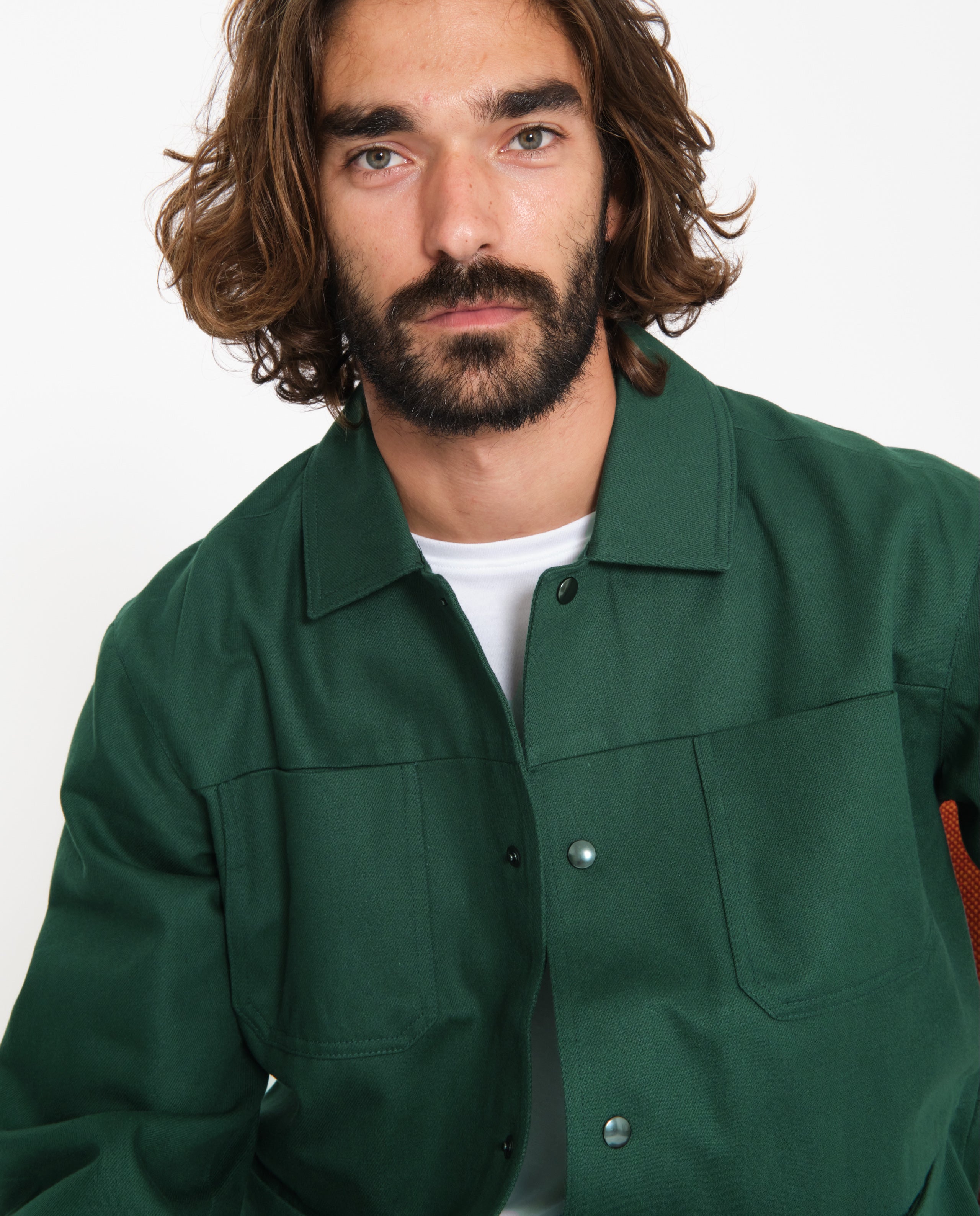 marché commun noyoco veste homme workwear travail éco-responsable coton recyclé lin éco-responsable vert bouteill