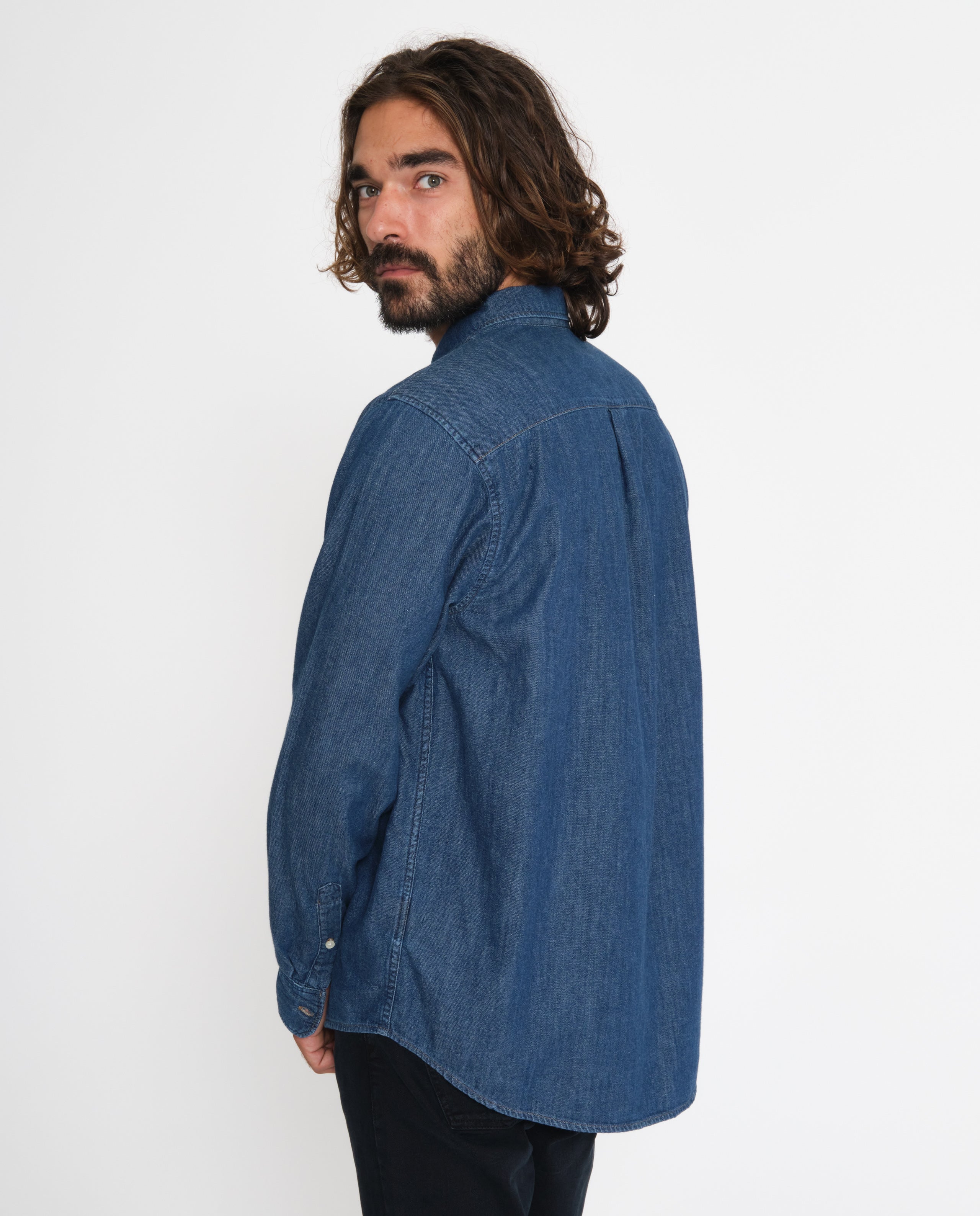 Chemise en jean discount bleu foncé homme