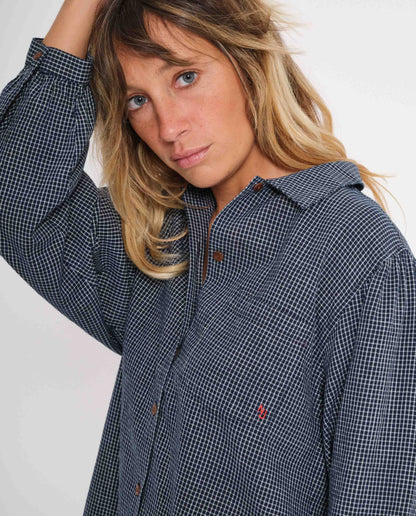 marché commun nudie jeans blouse chemise femme coton biologique carreaux indigo