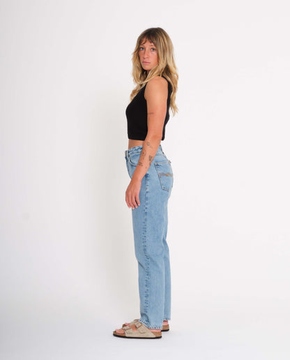 marché commun nudie jeans femme jean coton biologique lofty lo light vintage bleu clair