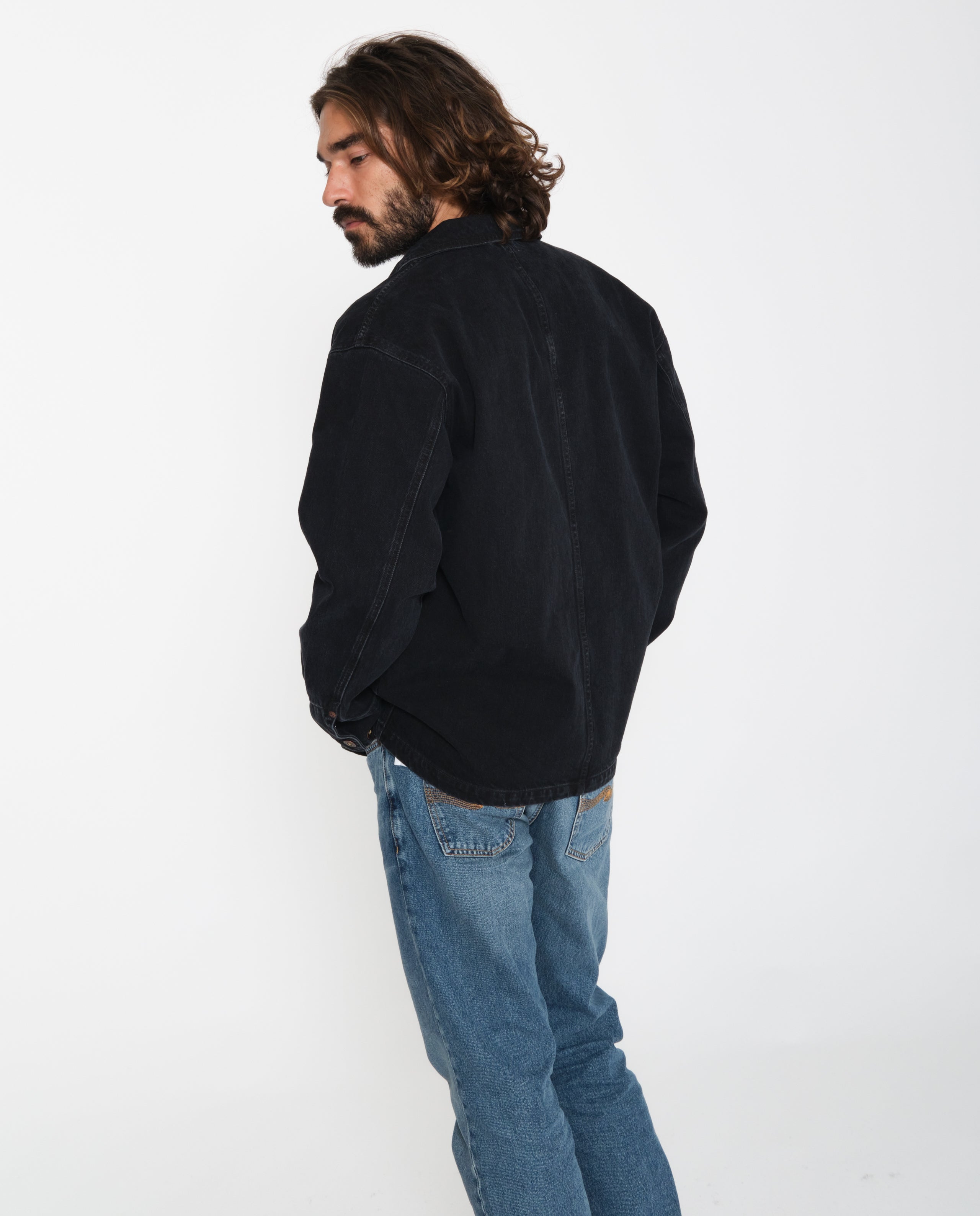 marché commun nudie jeans veste carson denim noir coton biologique homme eco-responsable