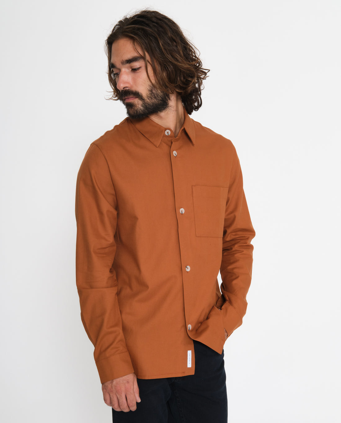 marché commun rotholz chemise homme éco-responsable droite coton biologique orange rouille