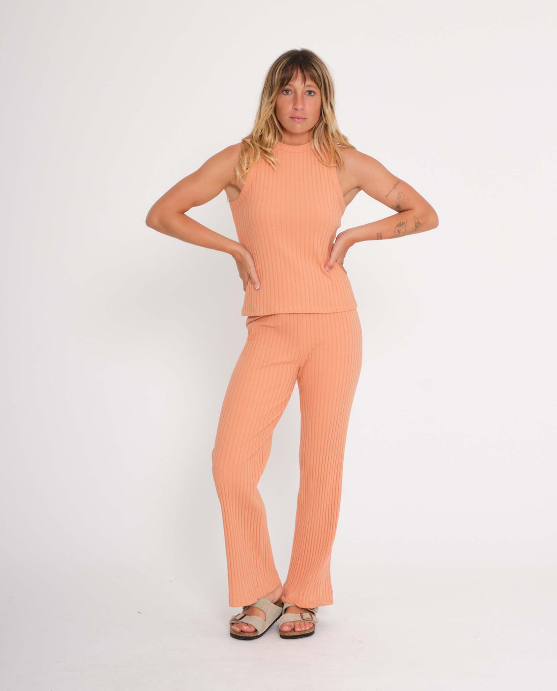 marché commun rotholz pantalon femme loungewear coton biologique côtelé melon
