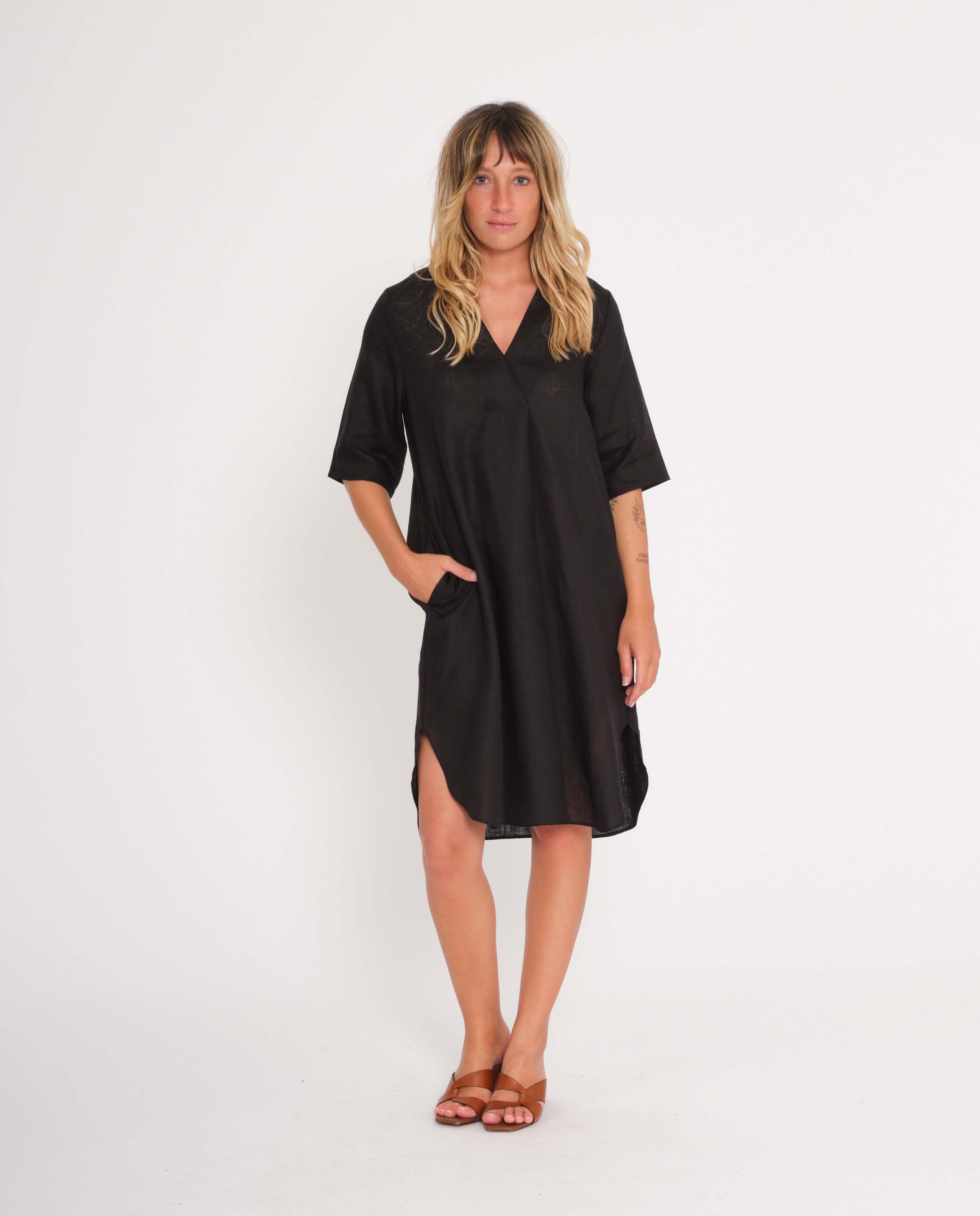 Robe lin noir hot sale