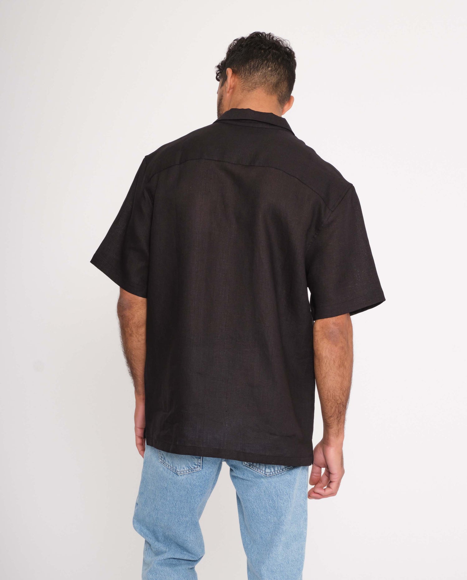 marché commun rotholz homme chemise manches courtes lin noir