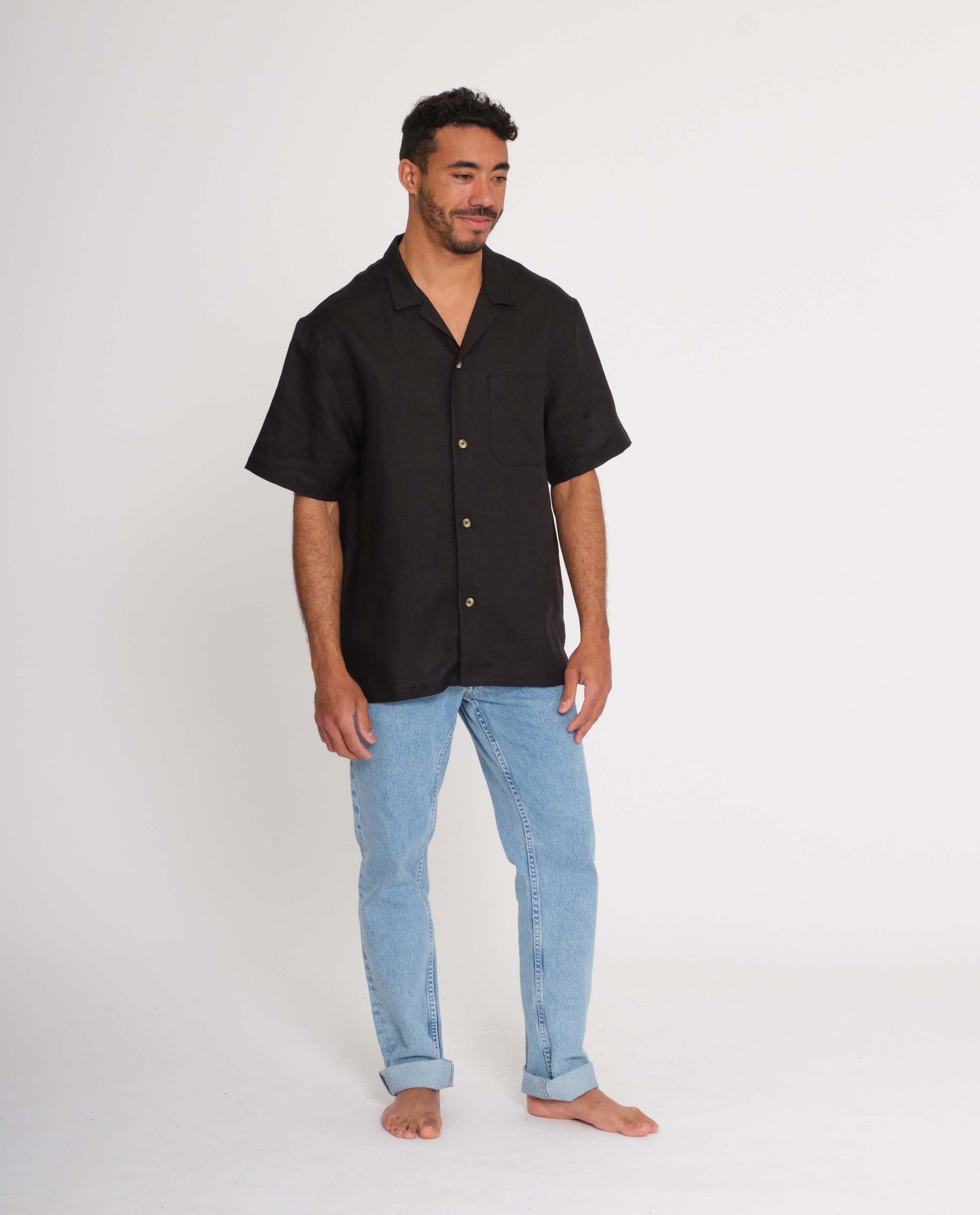 marché commun rotholz homme chemise manches courtes lin noir
