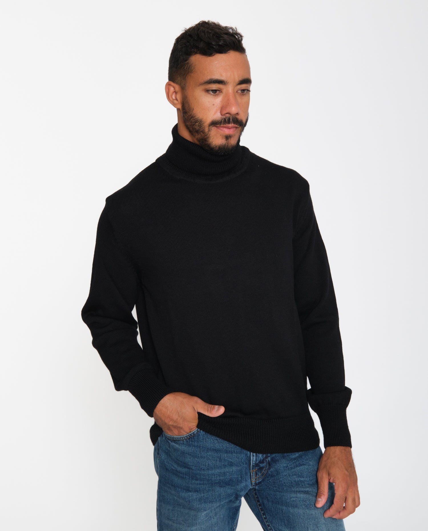 Pull Marque Homme Ethique Pull Col Roulé En Laine Mérinos Bio Noir