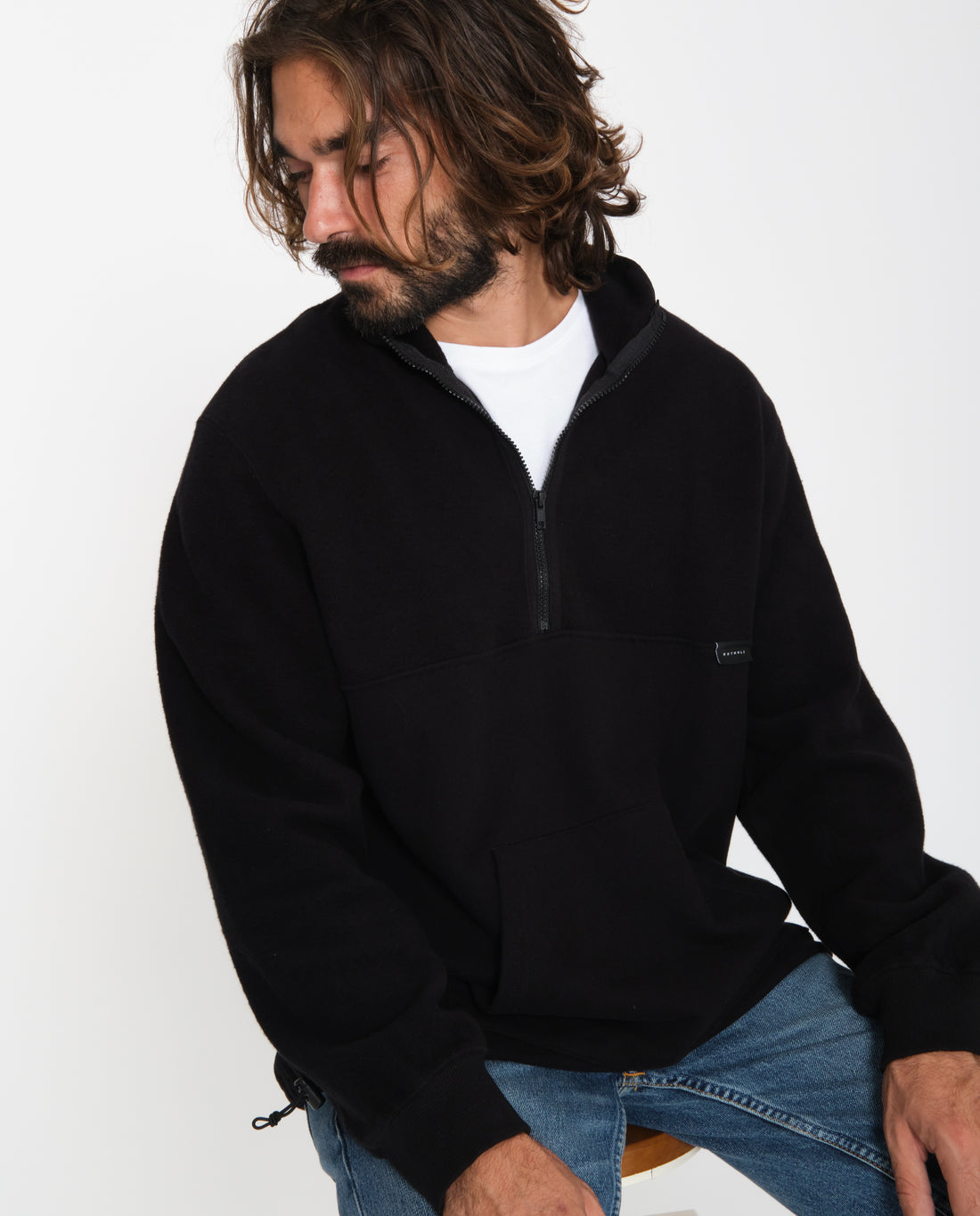 marché commun rotholz sweatshirt col zippé polaire coton biologique homme noir éco-responsable éthique