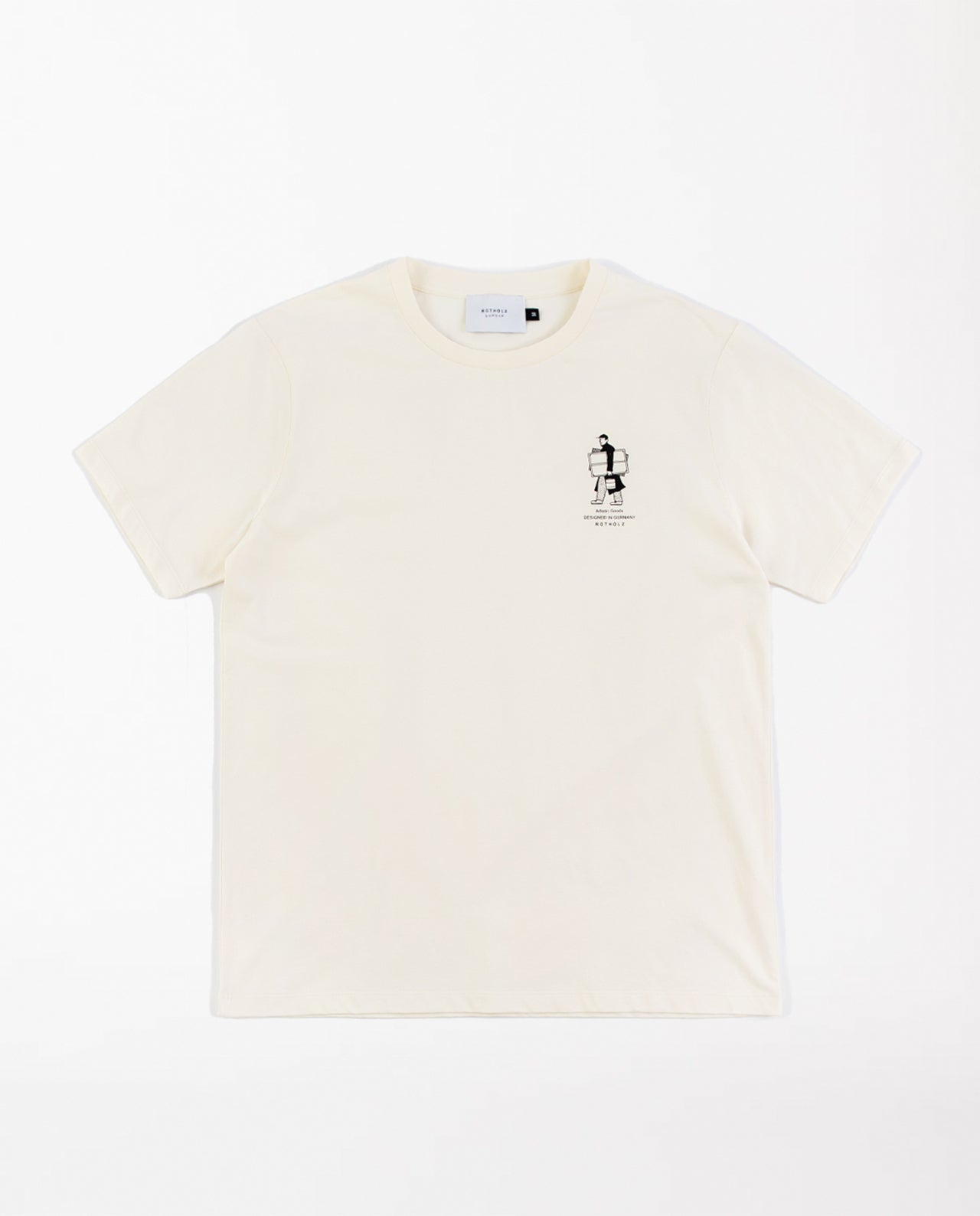 marché commun rotholz t-shirt homme imprimé coton biologique dessin artiste écru