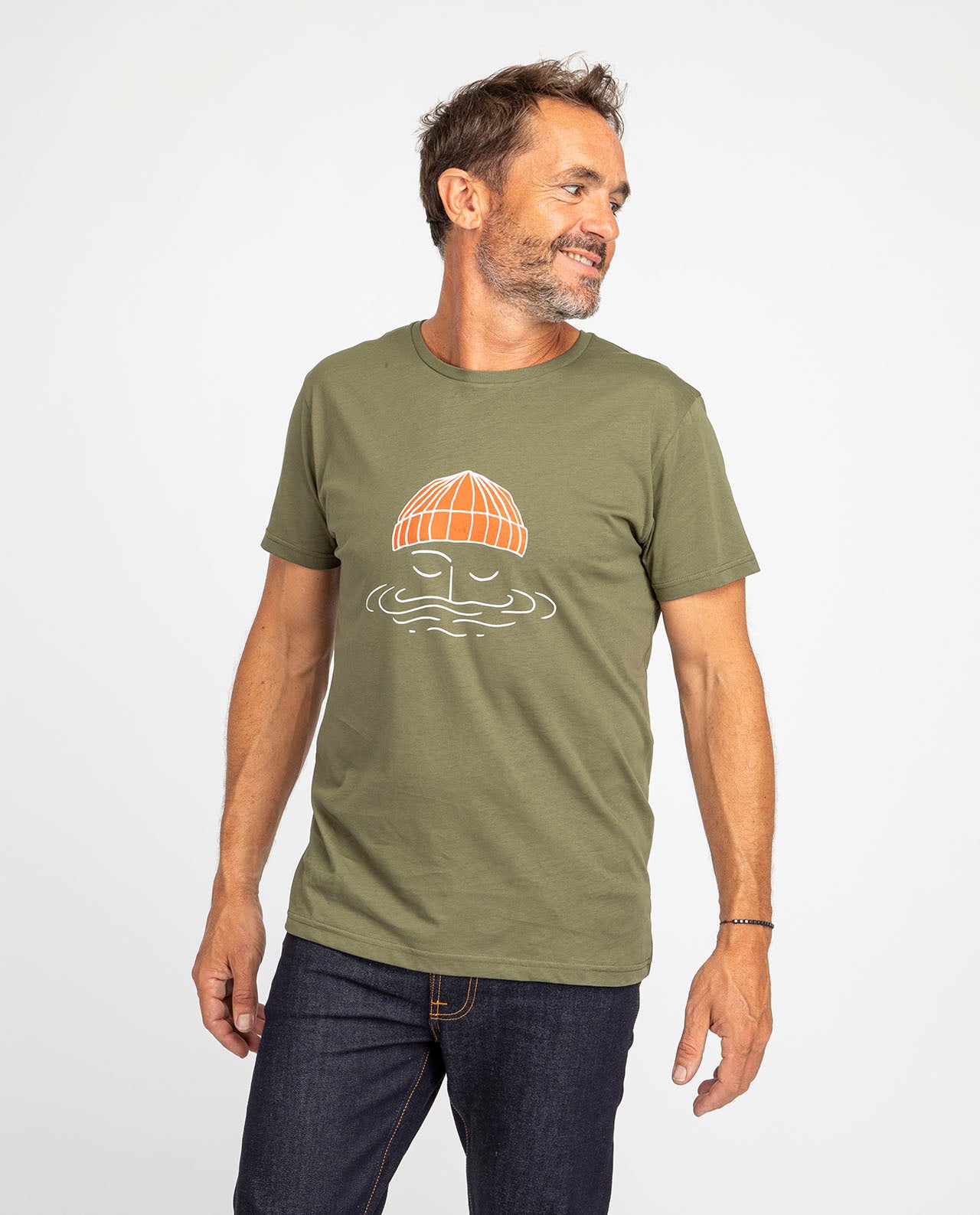 marché commun bask in the sun t-shirt manches courtes homme imprimé artiste marin kaki éco-responsable éthique