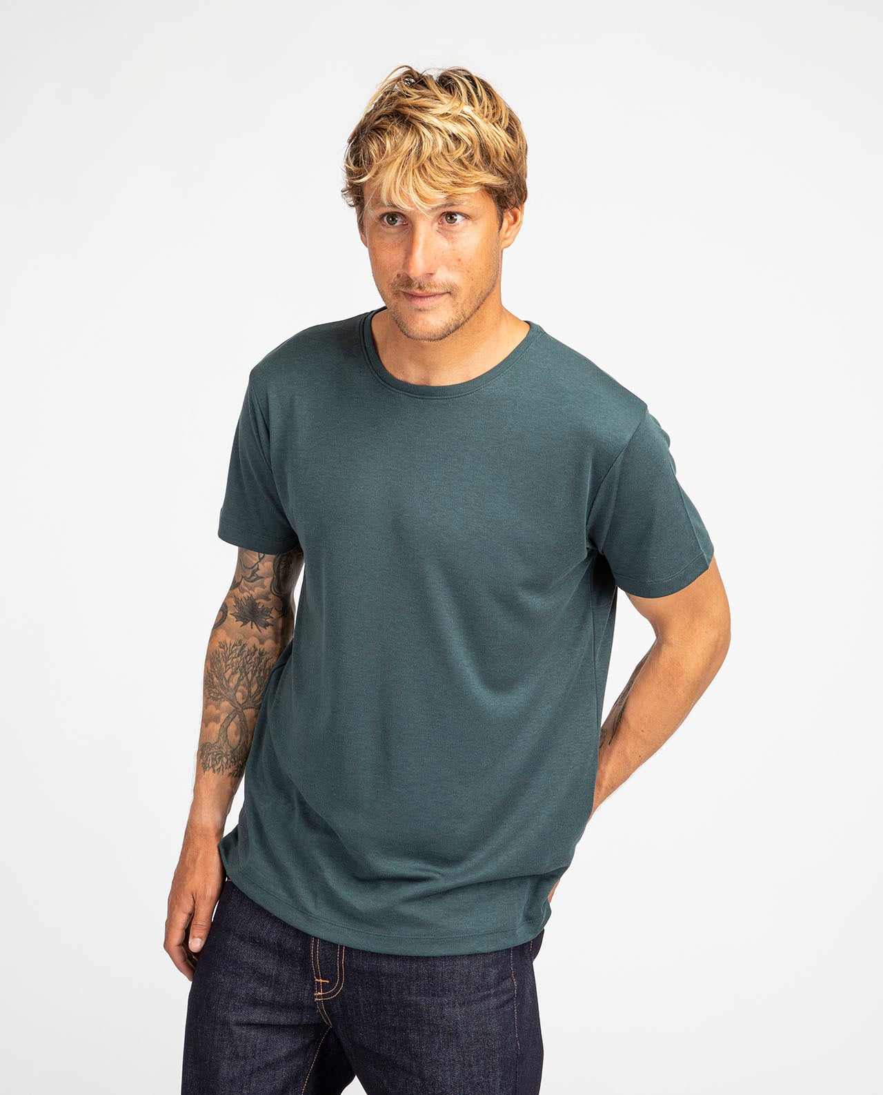 marché commun noyoco t-shirt homme manches courtes lyocell coton biologique éco-responsable éthique vert bouteille