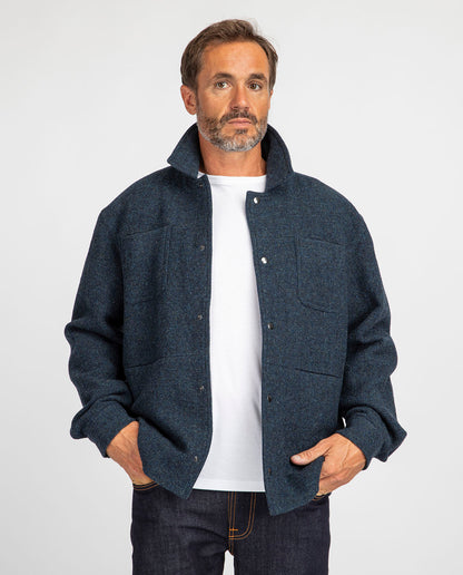 marché commun noyoco veste homme travail workwear laine recyclée éco-responsable éthique fabriquée en Europe bleu