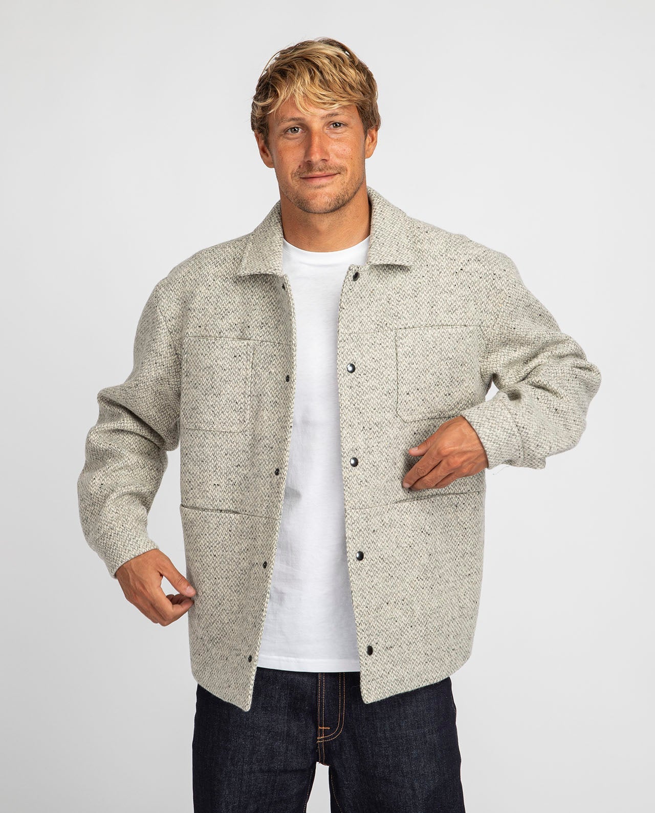 marché commun noyoco veste homme travail workwear laine recyclée éco-responsable éthique fabriquée en Europe gris